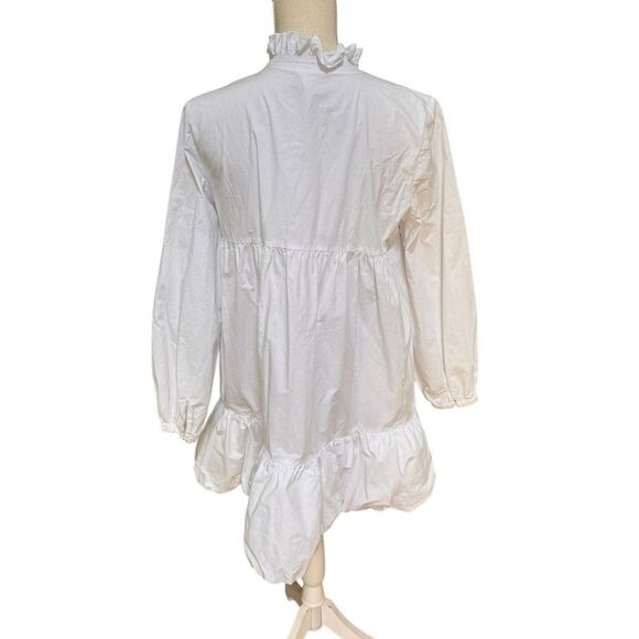 Bird & Knoll Bo Tiered Cotton Mini Dress in White Small - Picture 4 of 9